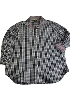 Tailorbyrd Plaid Long Sleeve Button Down Dress Shirt Floral Black White Men 2XL
